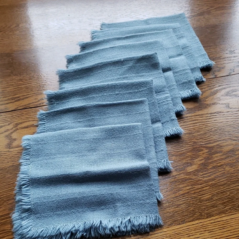 Vtg- Set (8) of Blue Fringed Napkins